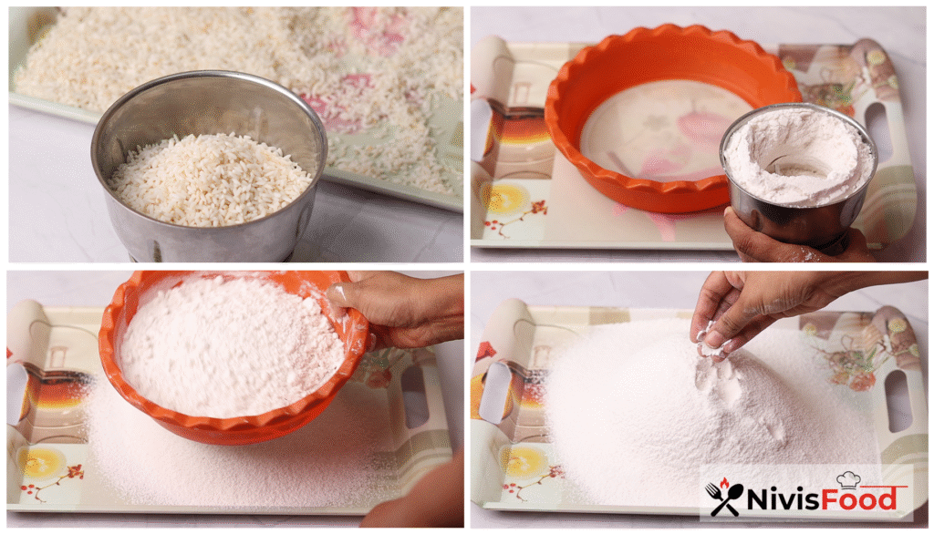 Grind the soaked rice to make rice flour for kajjaya recipe